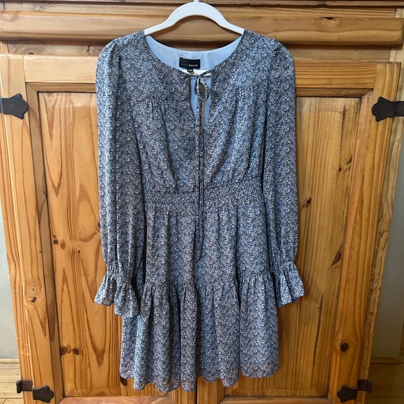 Lucy Paris Dresses & Skirts - Lucy Paris Dress Grey Paisley Print Ruffle Sleeve Midi Women's Size XS